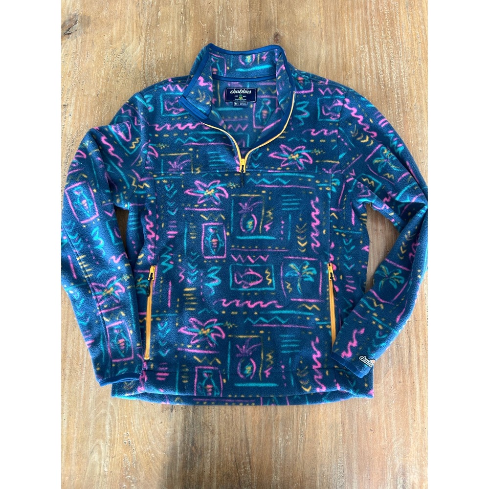 Chubbies Fleece Quarter Zip Pullover Tropical  Fish Print Size Medium‎